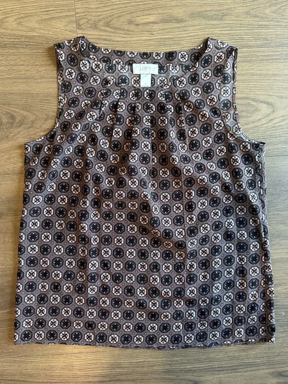 LOFT Floral Medallion Sleeveless Blouse - Black & Warm Gray
